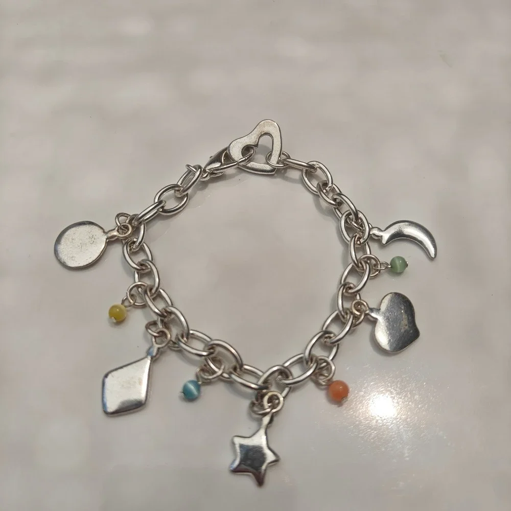 Silver Tone Inspirational Charm Bracelet Love Wish Dream Hope Believe Glass Bead